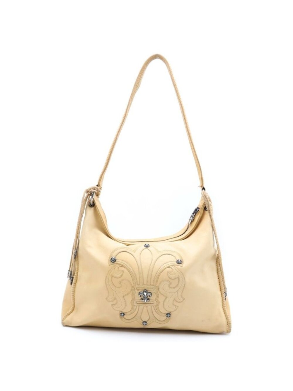 Chrome Hearts Bolo BS Flare Decoration Leather Shoulder Bag Beige Silver